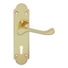 Cooke & Lewis Lulworth Lever on Backplate Lockable Handle Pair Polished Brass