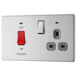 LAP  45A 2-Gang DP Cooker Switch & 13A DP Switched Socket Brushed Stainless Steel with LED with Graphite Inserts