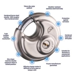 Squire DCL1 KA Stainless Steel Keyed Alike Water-Resistant  Disc Padlock 70mm