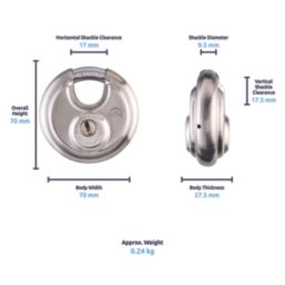 Squire DCL1 KA Stainless Steel Keyed Alike Water-Resistant  Disc Padlock 70mm