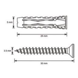 Easyfix  Wall Plugs with Screws 5mm x 25mm 50 Pack