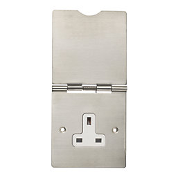 Contactum 3344BSW 13A 1-Gang Unswitched Floor Socket Brushed Steel with White Inserts