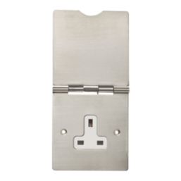 Contactum 3344BSW 13A 1-Gang Unswitched Floor Socket Brushed Steel with White Inserts