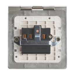 Contactum 3344BSW 13A 1-Gang Unswitched Floor Socket Brushed Steel with White Inserts