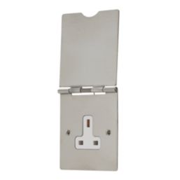 Contactum 3344BSW 13A 1-Gang Unswitched Floor Socket Brushed Steel with White Inserts