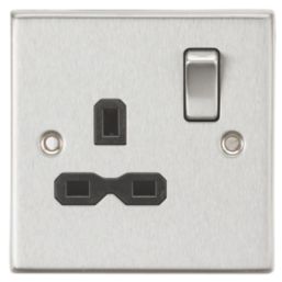 Knightsbridge  13A 1-Gang DP Switched Single Socket Brushed Chrome  with Black Inserts