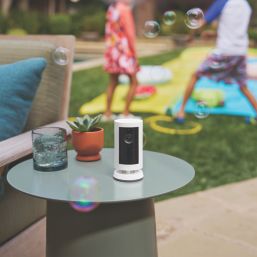 Ring Cam Plus Battery-Powered White Wireless 2K Outdoor Cylinder Smart Camera