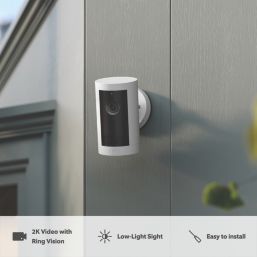 Ring Cam Plus Battery-Powered White Wireless 2K Outdoor Cylinder Smart Camera