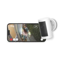 Ring Cam Plus Battery-Powered White Wireless 2K Outdoor Cylinder Smart Camera