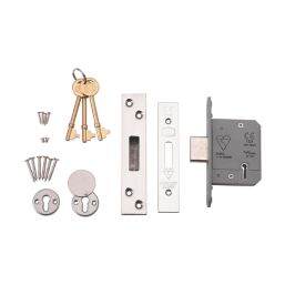 Smith & Locke Fire Rated  Chrome BS 5-Lever Deadlock 65mm Case - 44mm Backset