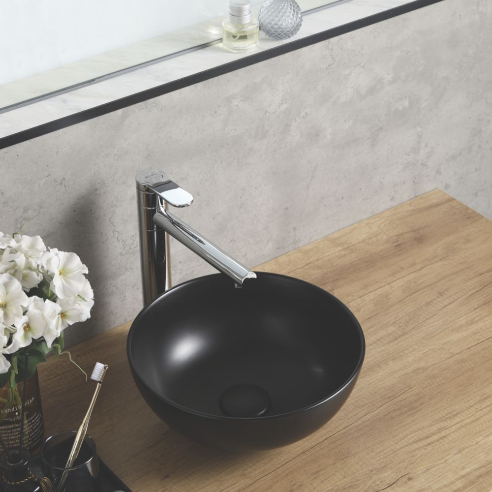 Swirl Chagan Matt Black Basin No Tap Holes 328mm - Screwfix