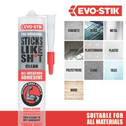 Evo-Stik Sticks Like Sh*t Solvent-Free All-Weather Adhesive Clear 290ml 12 Pack