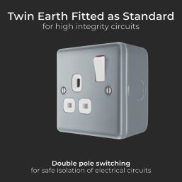 British General   13A 1-Gang DP Switched Metal Clad Power Socket  with White Inserts