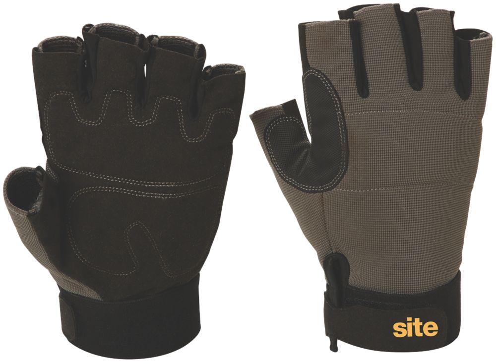 Site Fingerless Performance Gloves Grey / Black Large Screwfix