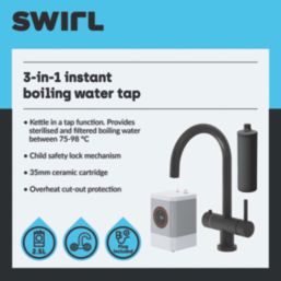 Swirl Danube 3-in-1 Instant Boiling Water Tap Matt Black