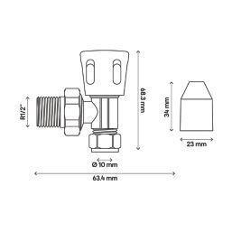 Flomasta  10mm x 21mm White/Chrome Angled Modern Manual Radiator Valve Head & Body