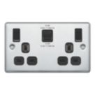 LAP  13A 2-Gang SP Switched Socket + 3A 22W 2-Outlet Type A & C USB Charger Polished Chrome with Black Inserts