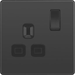 British General Evolve 13A 1-Gang SP Switched Socket Black Chrome  with Black Inserts