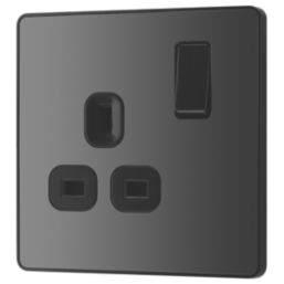 British General Evolve 13A 1-Gang SP Switched Socket Black Chrome  with Black Inserts