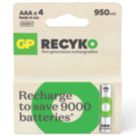 GP Batteries Recyko Rechargeable AAA 1.2V Ni-MH Batteries 4 Pack