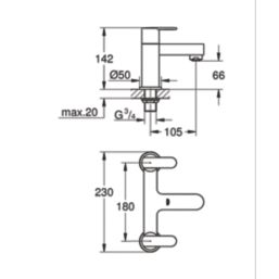 Grohe Get Matt Black 142mm Deck Mounted Lever 2 Tap Holes Bath Mixer Tap