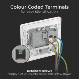 British General Evolve 13A 1-Gang SP Switched Socket Brushed Steel  with White Inserts