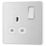 British General Evolve 13A 1-Gang SP Switched Socket Brushed Steel  with White Inserts