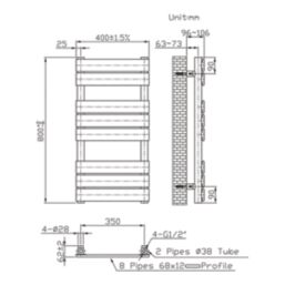 Flomasta Flat Bar 800mm x 400mm 1075BTU White Vertical Designer Radiator