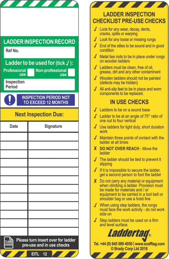 Scafftag Laddertag Inserts 10 Pack | Safety Signs | Screwfix.ie