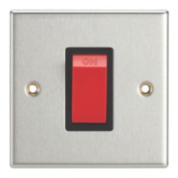 Contactum iConic 45A 1-Gang DP Control Switch Brushed Steel  with Black Inserts