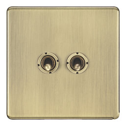LAP  20A 16AX 2-Gang 2-Way Switch  Antique Brass with Colour-Matched Inserts