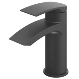 Swirl Wye Matt Black 150mm Cloakroom Lever Mono Basin Mixer Tap  With Clicker Waste