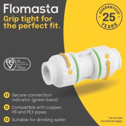 Flomasta  Plastic Push-Fit Equal Straight Couplers 22mm 5 Pack