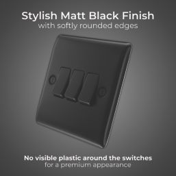 British General Nexus Metal 20A 16AX 3-Gang 2-Way Light Switch  Matt Black