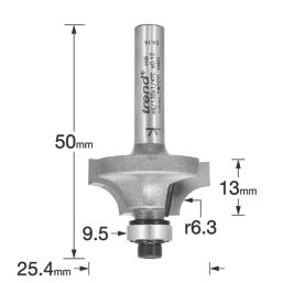 Trend 46/130X1/4TC 1/4" 0° Rounding-Over Bearing Guided Ovolo Cutter 25.4mm x 13mm