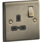 Knightsbridge  13A 1-Gang DP Switched Single Socket Antique Brass  with Black Inserts