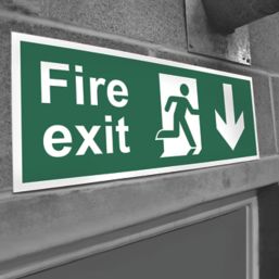 Essentials  Non Photoluminescent "Fire Exit Man Down Arrow" Sign 150mm x 400mm