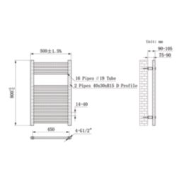 Flomasta 800mm x 500mm 1239BTU Anthracite Flat  Towel Radiator