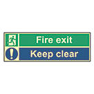 Photoluminescent "Fire Exit Keep Clear" Sign 150mm x 400mm