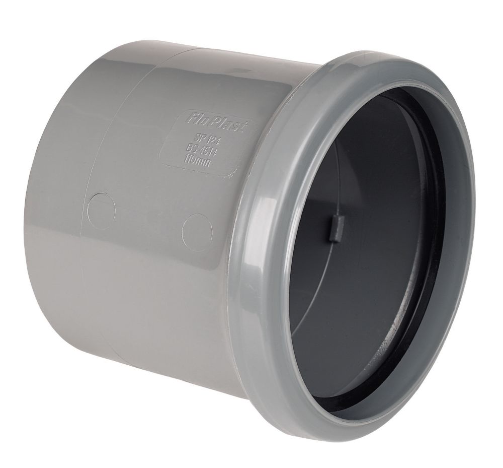 FloPlast PushFit/Solvent Weld Single Socket Pipe Coupler Grey 110mm