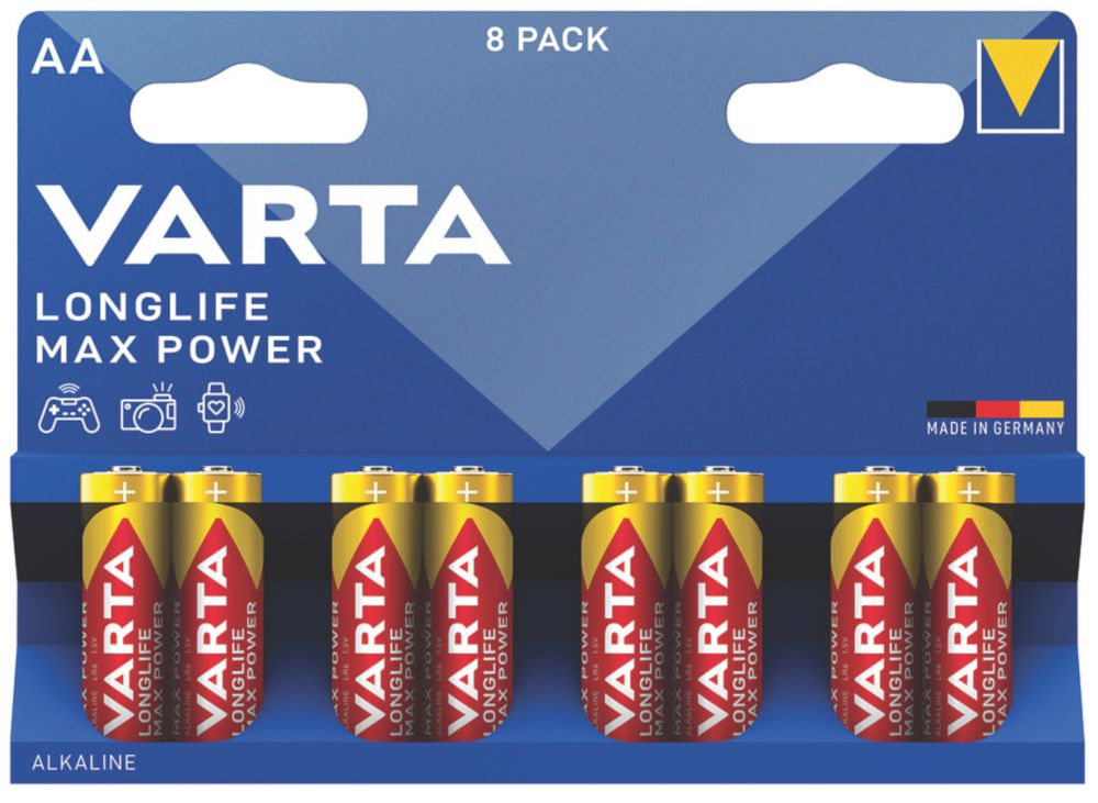 Varta Longlife Max Power AA Alkaline Batteries 8 Pack Screwfix