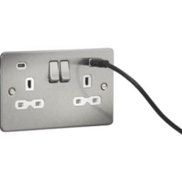 Knightsbridge  13A 2-Gang SP Switched Socket + 4.0A 20W 2-Outlet Type A & C USB Charger Brushed Chrome with White Inserts