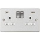 Knightsbridge  13A 2-Gang SP Switched Socket + 4.0A 20W 2-Outlet Type A & C USB Charger Brushed Chrome with White Inserts
