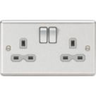 Knightsbridge  13A 2-Gang DP Switched Double Socket Brushed Chrome  with Colour-Matched Inserts