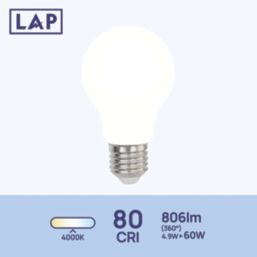 LAP  E27 A60 LED Light Bulb Milky 806lm 4.9W 4 Pack