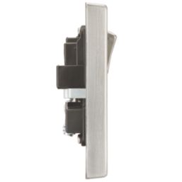 Knightsbridge  13A 2-Gang DP Switched Double Socket Brushed Chrome  with Black Inserts