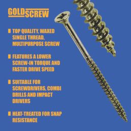 Goldscrew  PZ Double-Countersunk Thread Cutting Multipurpose Screws 6mm x 130mm 50 Pack
