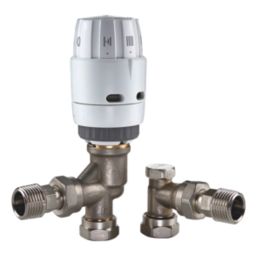 Danfoss RAS-B² 15mm x 1/2" White/Nickel-Plated Angled & L/S Traditional Thermostatic Radiator Valve & Lockshield