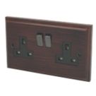 Varilight  13AX 2-Gang DP Switched Plug Socket Dark Oak  with Black Inserts