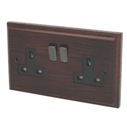 Varilight  13AX 2-Gang DP Switched Plug Socket Dark Oak  with Black Inserts